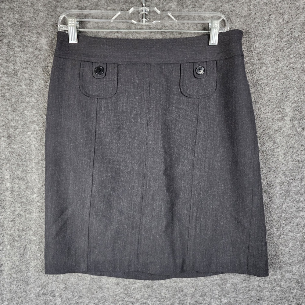 Ann Taylor Skirt Womens 8P LOFT Charcoal Grey Faux Pocket Pencil EUC